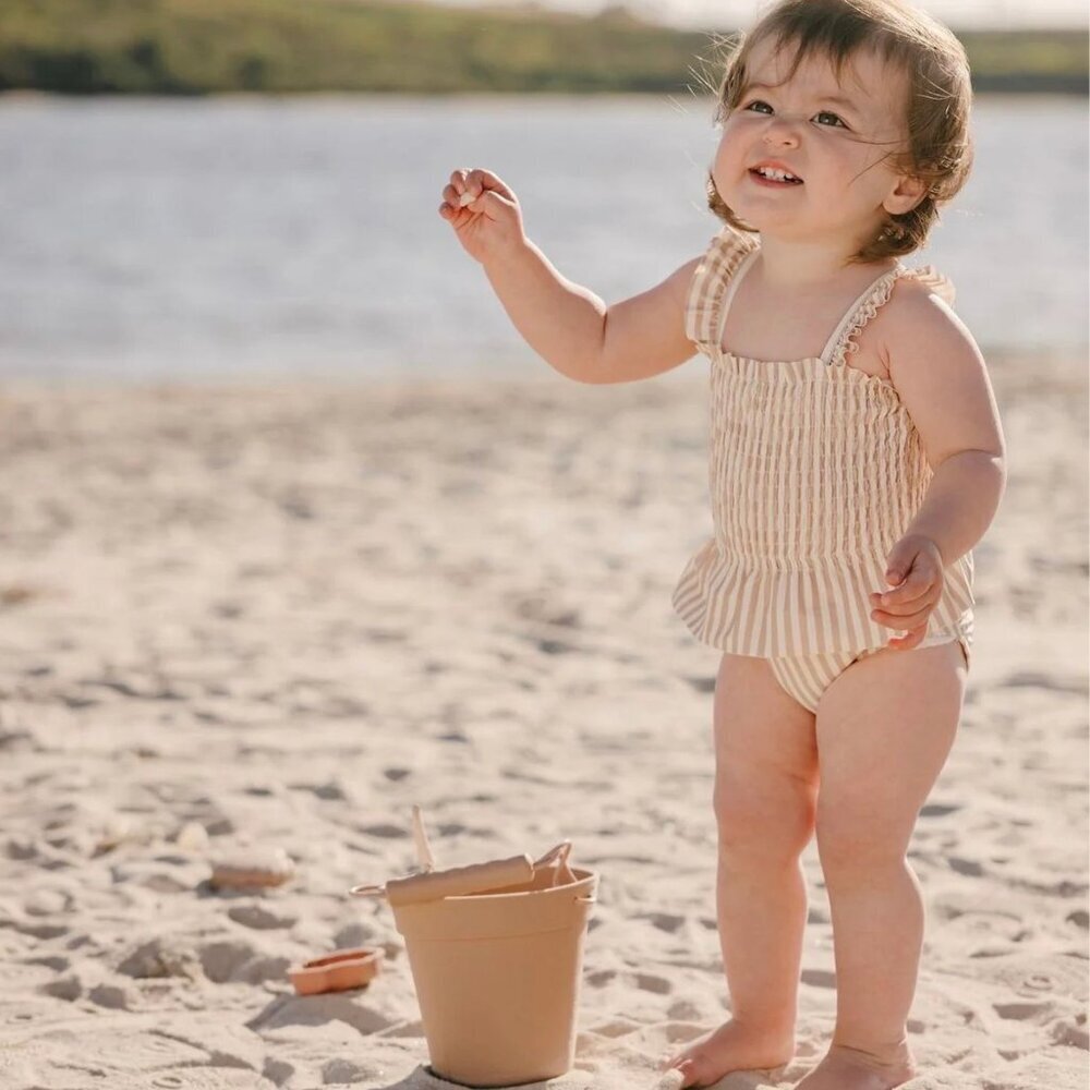 NWT - Quincy Mae skirted latte stripes swimsuit​​ - Picture 2 of 3